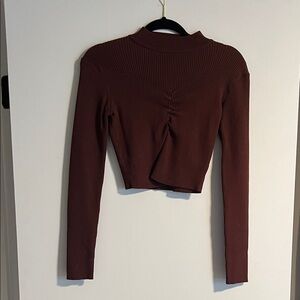 Fashion Nova Chocolate Ribbed Long Sleeve Blouse